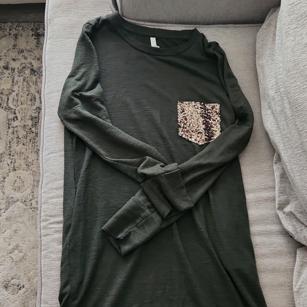 Boutique, green dress with sequenced pocket